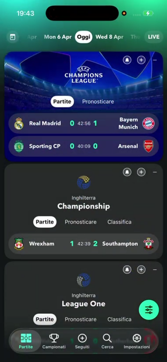 Una schermata interna dell’app di FollowScores